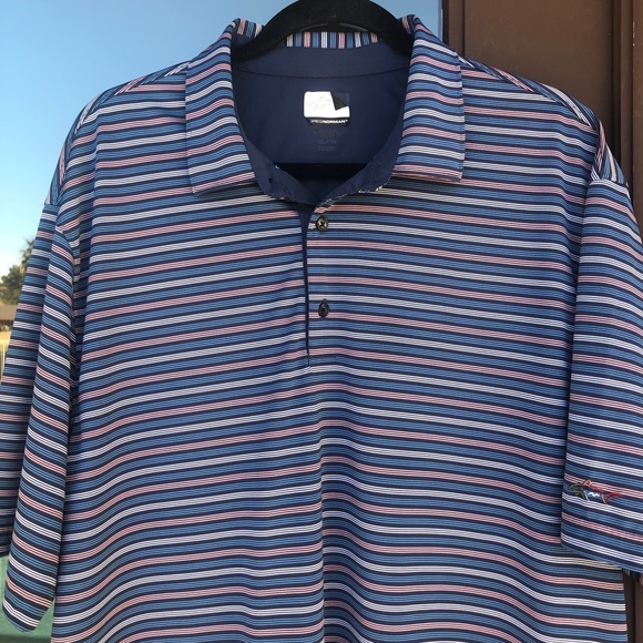 Greg Norman PlayDry Navy Striped Golf Polo XXL